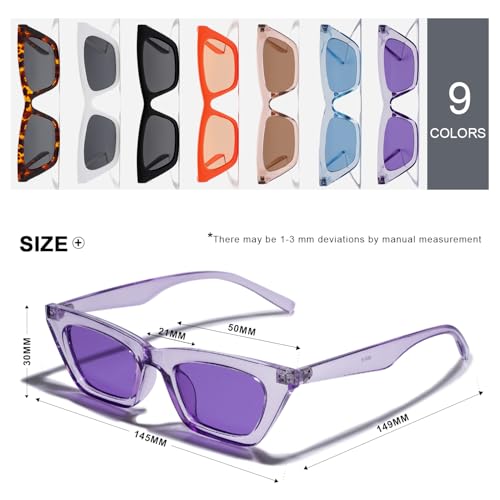 VANLINKER Small Trendy Skinny Cat Eye Sunglasses Women Retro Tiny Square Shade Purple Frame - Image 5