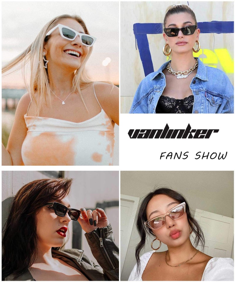 VANLINKER Small Trendy Skinny Cat Eye Sunglasses Women Retro Tiny Square Shade Purple Frame - Image 2