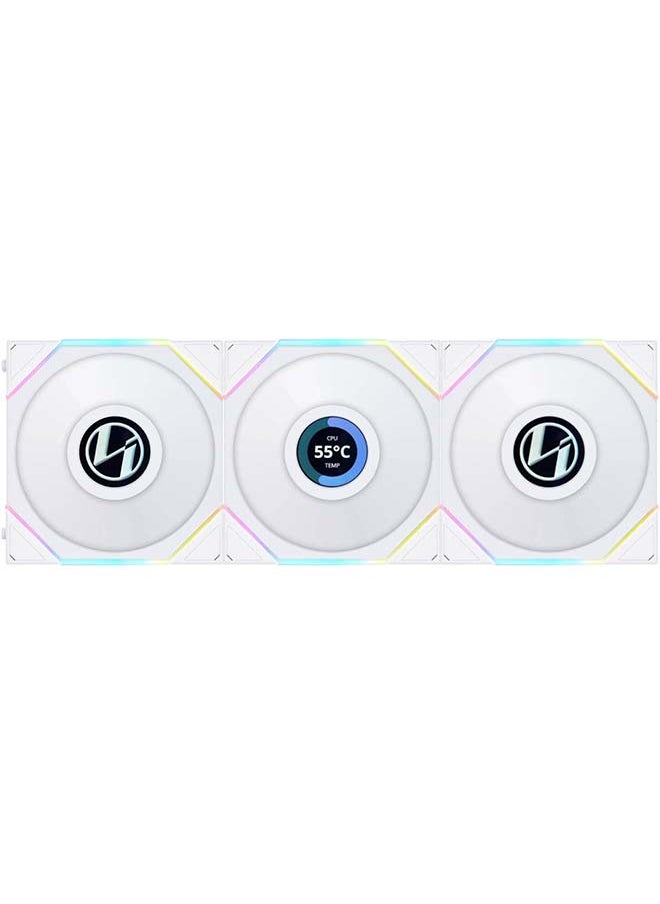 LIAN LI Lian Li Uni Fan TL 120 Case Fan, 1.6” LCD, 120mm Fan Size, 1900 RPM Fan Speed, 62 CFM Airflow, PA66 / PBT Materials, Fluid Dynamic Bearing, Triple Pack, W/ Controller, White | G99.12TLLCD3W.00  - Image 1