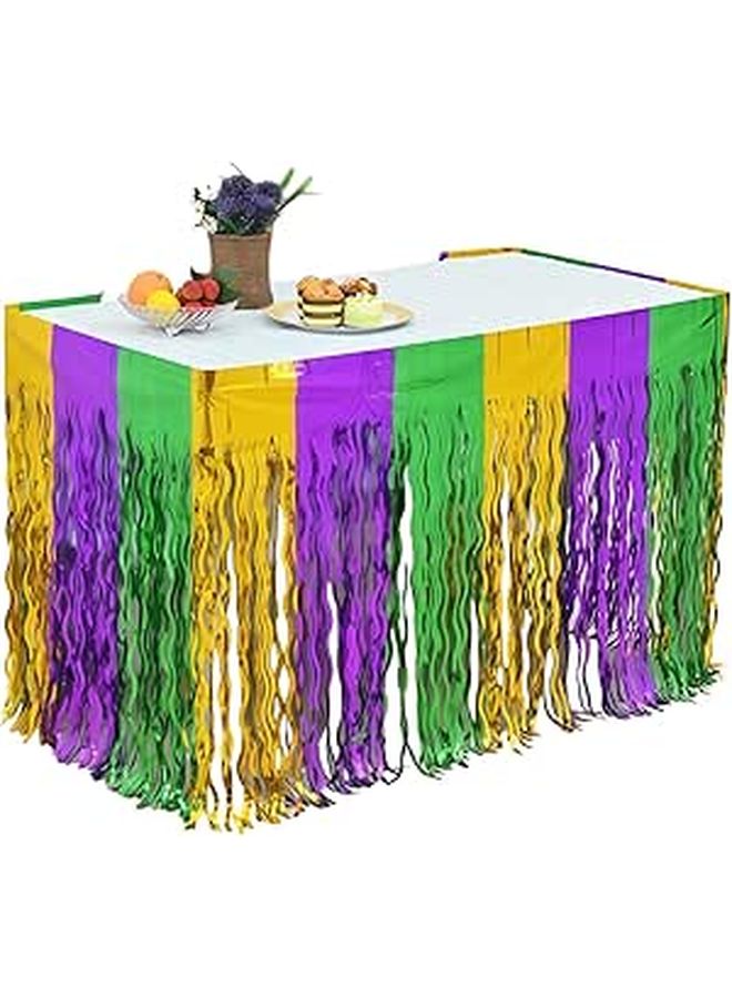 Metallic Mardi Gras Table Skirt 75 X 275 Cm Violet Green Gold Foil - Image 1