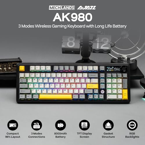 MechLands AJAZZ AK980 V2 Mechanical Gaming Keyboard with Display Screen, 10000mAh Battery, 98% Wireless Keyboard with BT/USB-C/2.4GHz, Hot Swappable, Linear Switch, Knob, RGB for Win/Mac (Black) - Image 2