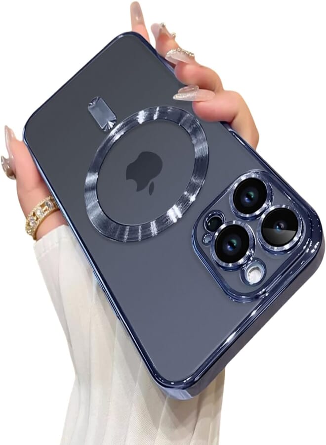 OOK Phone Case Made for iPhone 15 Pro Max (6.7 Inch) with Camera Lens Protector (Compatible with MagSafe) Anti-Scratch Shockproof Slim Magnetic Phone Cover for Women Men - Blue Titanium