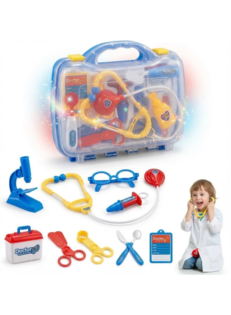 ARGT Kids Doctor Kit Pretend Play Set, 15-Piece Doctor Playset with Toy Microscope, Stethoscope & Glasses, Portable Carry Case, Role Play Gift for Boys & Girls Ages 3+ - Image 1