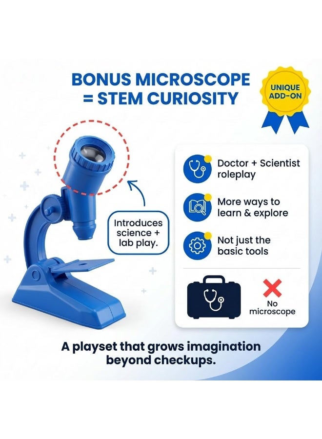 ARGT Kids Doctor Kit Pretend Play Set, 15-Piece Doctor Playset with Toy Microscope, Stethoscope & Glasses, Portable Carry Case, Role Play Gift for Boys & Girls Ages 3+ - Image 4