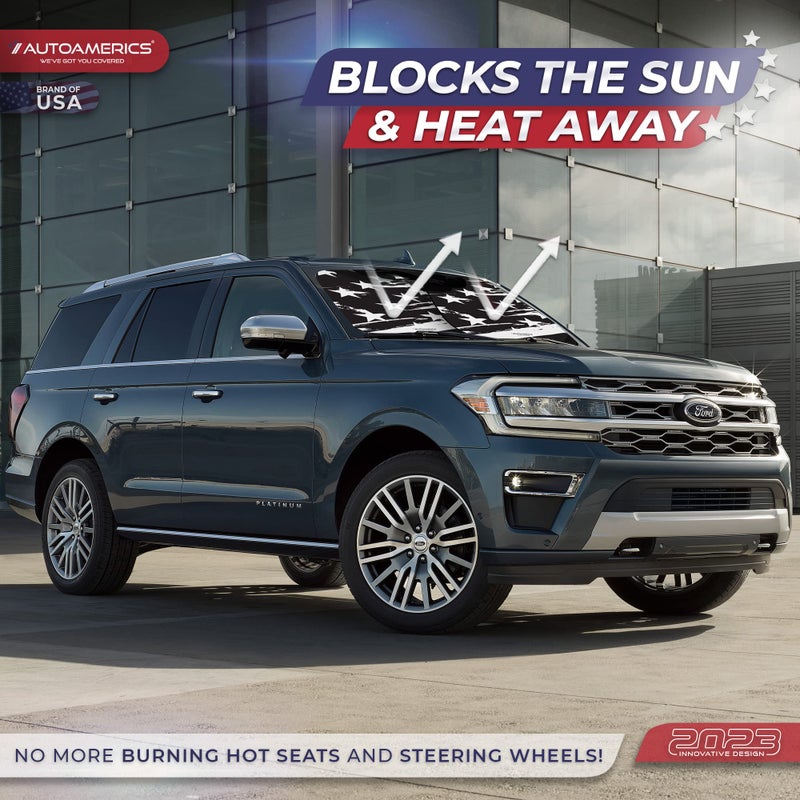 Autoamerics 2-Piece Windshield Sun Shade - B&W USA Flag Foldable Car Front Window Sunshade for Most Cars SUV Truck Heat Blocker Visor Protector Blocks Max UV Rays and Keeps Your Vehicle Cool - Medium - Image 3