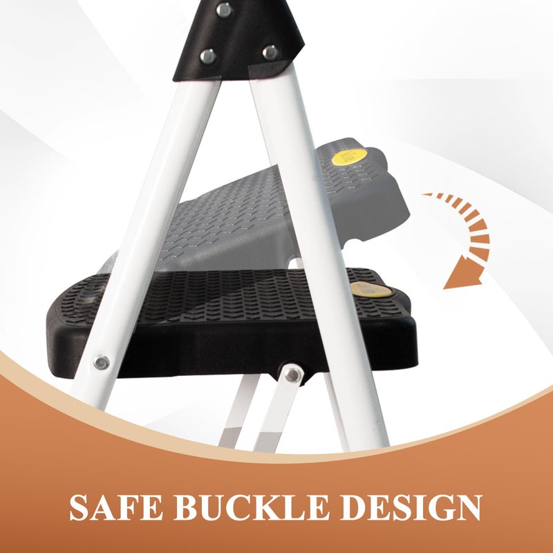 HBTower Step Ladder, Folding Step Stool with Wide Anti-Slip Pedal, Sturdy Steel Ladder, Convenient Handrail, Lightweight, Portable Steel Step Stool - Image 2