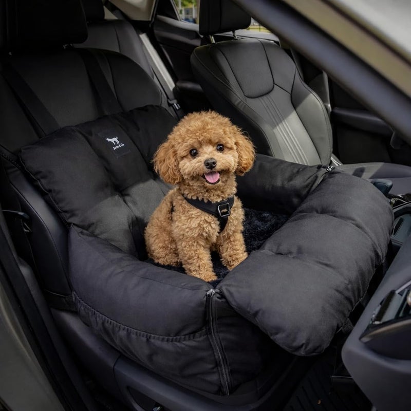 JACKO & CO - Premium Dog Car Seat v2 Booster Seat for Small & Medium Pets Under 25lbs - Machine Washable w Removable Cover Water Resistant w Clip-On Leash for Front or Back Seat (Black Small (1-25lbs) - Image 2