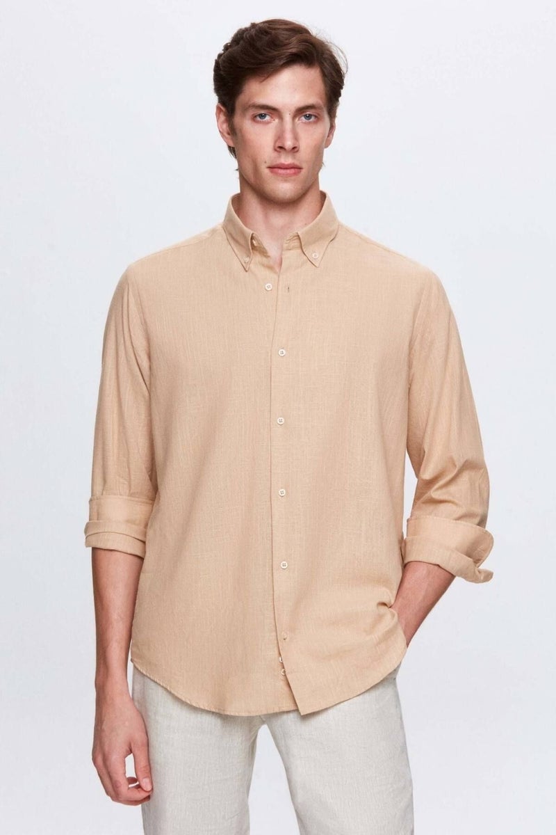 D'S DAMAT Comfort Mink Button-down Collar Relaxed Cut Linen Look 100% Cotton Shirt 2HC02ORT64265 - Image 1