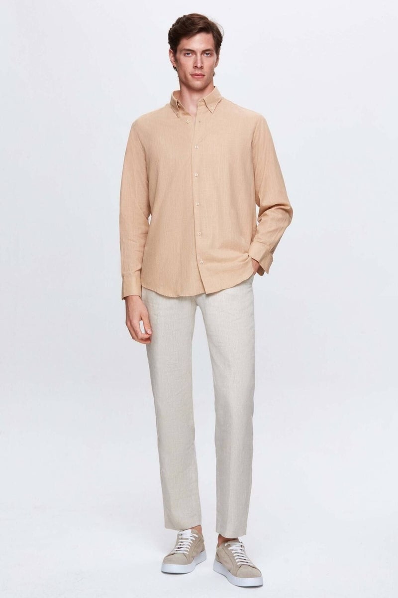 D'S DAMAT Comfort Mink Button-down Collar Relaxed Cut Linen Look 100% Cotton Shirt 2HC02ORT64265 - Image 4