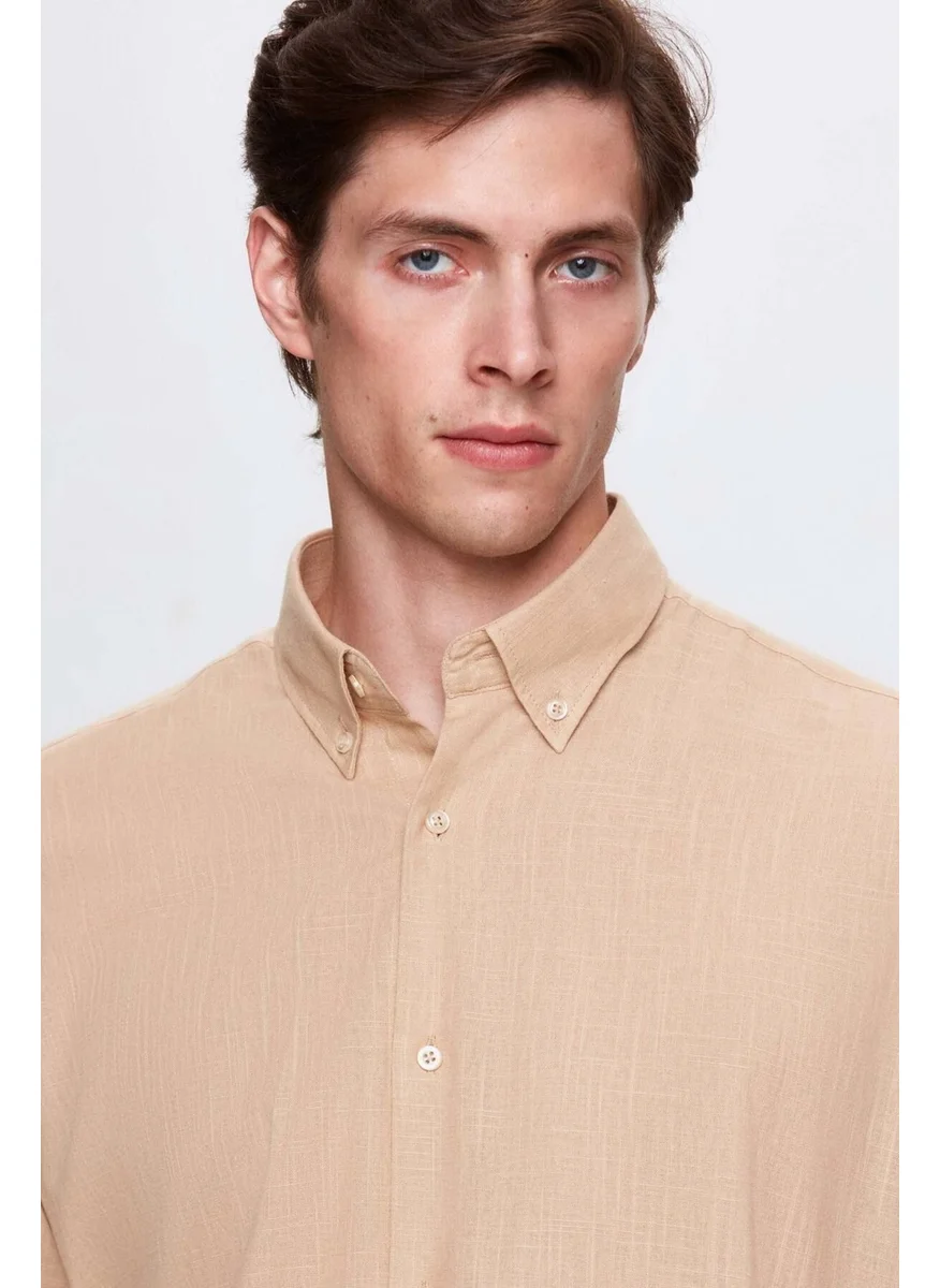 D'S DAMAT Comfort Mink Button-down Collar Relaxed Cut Linen Look 100% Cotton Shirt 2HC02ORT64265