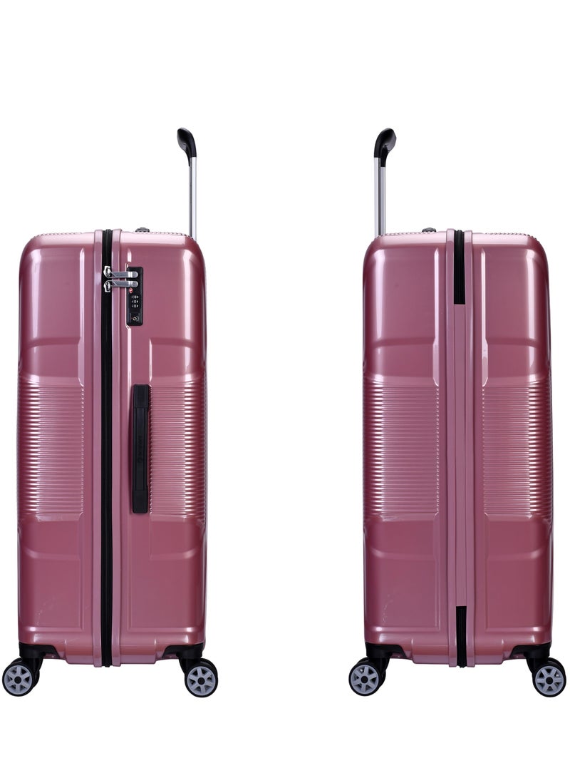 إيمينينت حقيبة سفر صلبة كبيرة بعجلات دوارة مزدوجة وهادئة وقفل  وردي لامع - Image 3