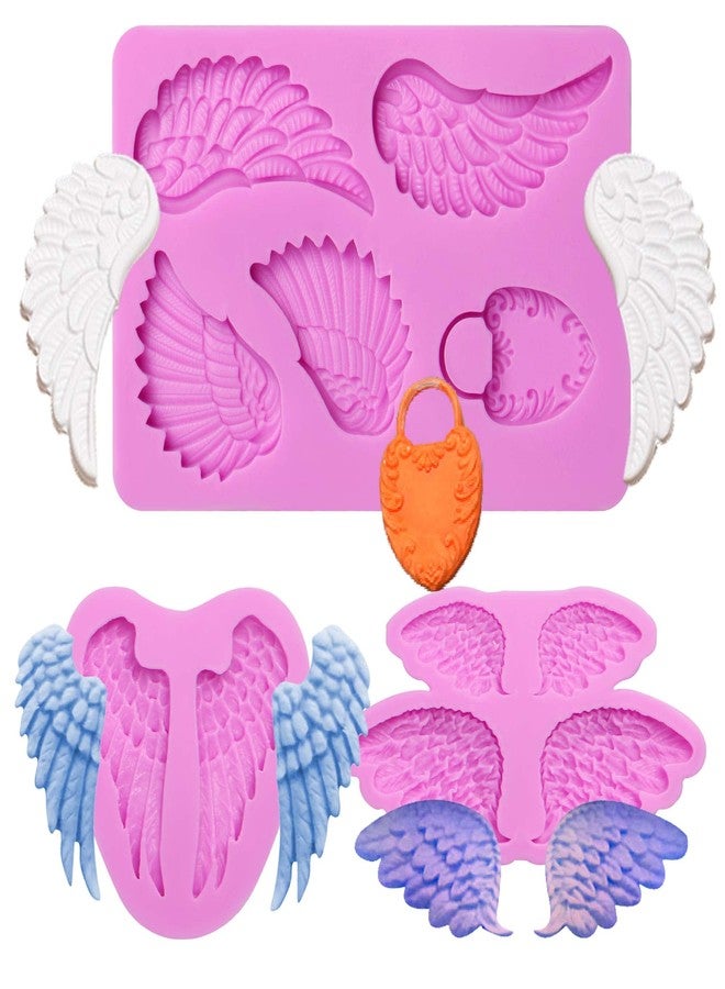 acvcatto Angel Wing Fondant Silicone Molds, 3 Packs Wings for Baby Shower Party Cake Decoration, Cupcake Toppers, Angel Wing Lock Clay Resin - Image 1