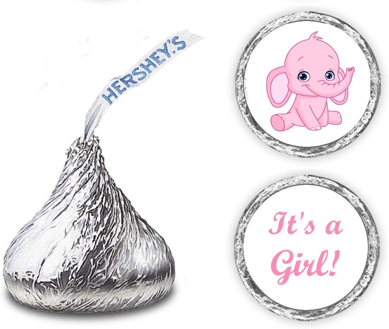 RokAPary 324 Pink Elephant Its a Girl Baby Shower Favors Stickers for Baby Shower Or Baby Sprinkle Party Baby Shower Kisses Stickers Baby Shower Pink Favors Baby Shower Labels Decorations Made in USA - Image 1