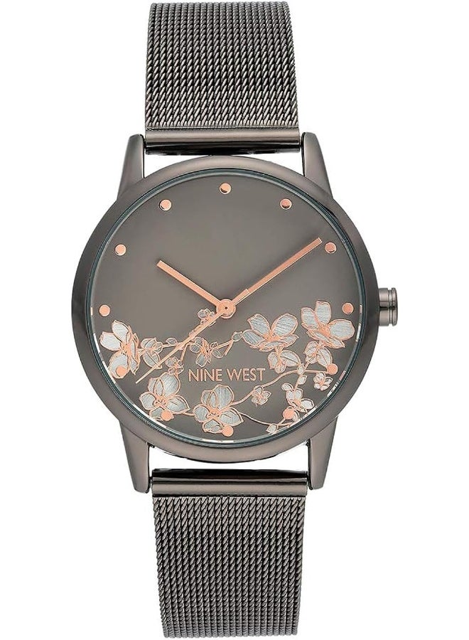 NINE WEST Women's Gunmetal and Silver-Tone Mesh Bracelet Watch - Image 1