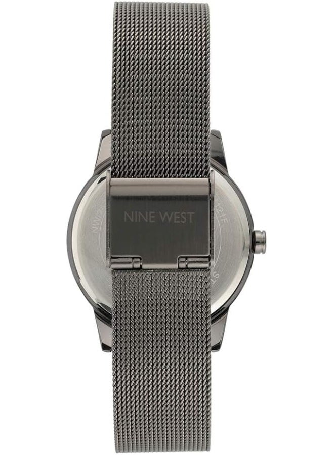 NINE WEST Women's Gunmetal and Silver-Tone Mesh Bracelet Watch - Image 4
