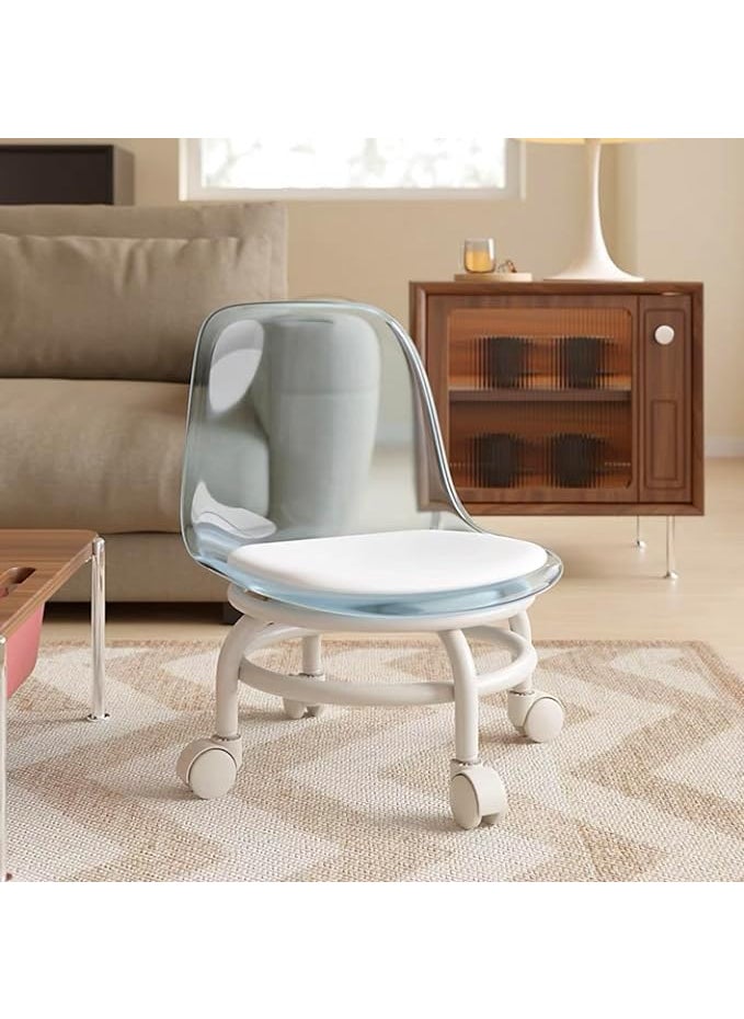 HENIRAG HENIRAG 360 Rotating Rolling Acrylic Mini Chair with Round Rolling Seat Backrest High Resilience Smart 4 Wheels Ideal for Adults Kids Multicolor 1 Pc White 