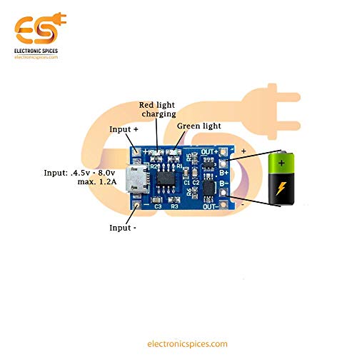 Electronicspices TP4056 Micro USB Lithium Battery Charging Converter with Overcharge Discharge Over-Current Protection Charging Board (5V,18650), Pack of 5 - Image 4