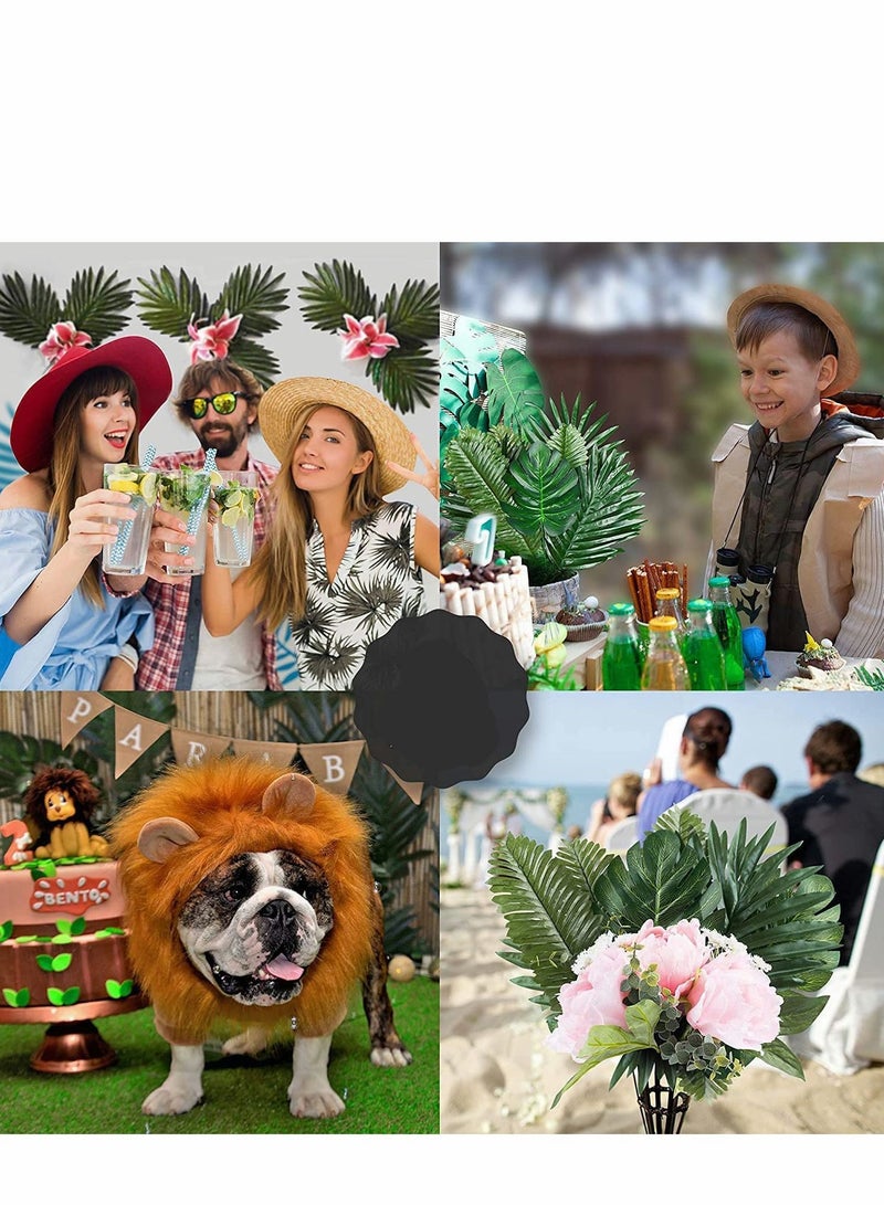 Y&D Palm Leaves Artificial Tropical Monstera 84 Pcs 6 Kinds Large and Small Green Fake Leaf Decorations with Stems for Jungle Party Table Decoration Wedding Birthday Theme - Image 4