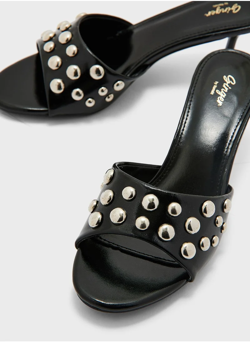 Ginger Stone-Embellished High Heel Mule