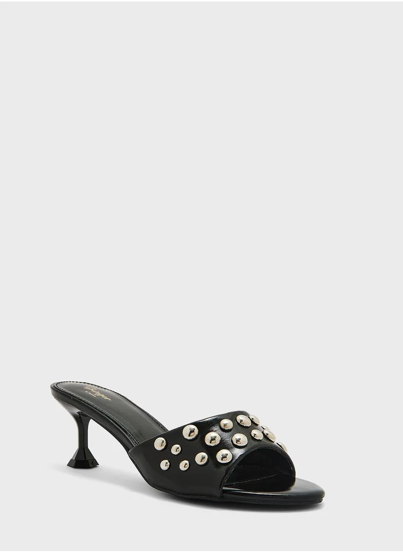 Ginger Stone-Embellished High Heel Mule
