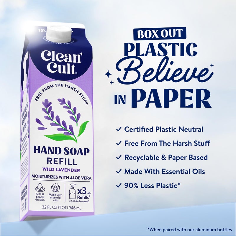 Cleancult Liquid Hand Soap Refills - Wild Lavender - Moisturizes Dry & Sensitive Skin -Made with Aloe Vera & Lavender Essential Oils - Eco Friendly - Paper-Based Packaging - 32 oz/3 Pack - Image 2