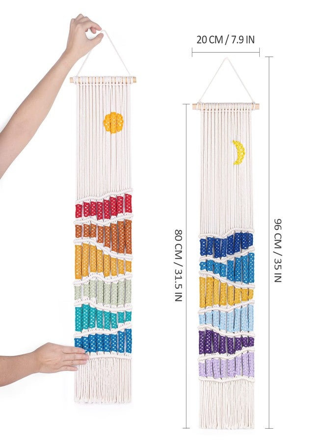 ANROYE Boho Macrame Wall Hanging Decor Set, 2PCS Southwest Bohemian Handmade Woven Sun&Moon Mountain Geography Tapestry with Long Tassel, Gypsy Rainbow Ornament for Nursery Decoration Girl Christmas Gift - Image 5