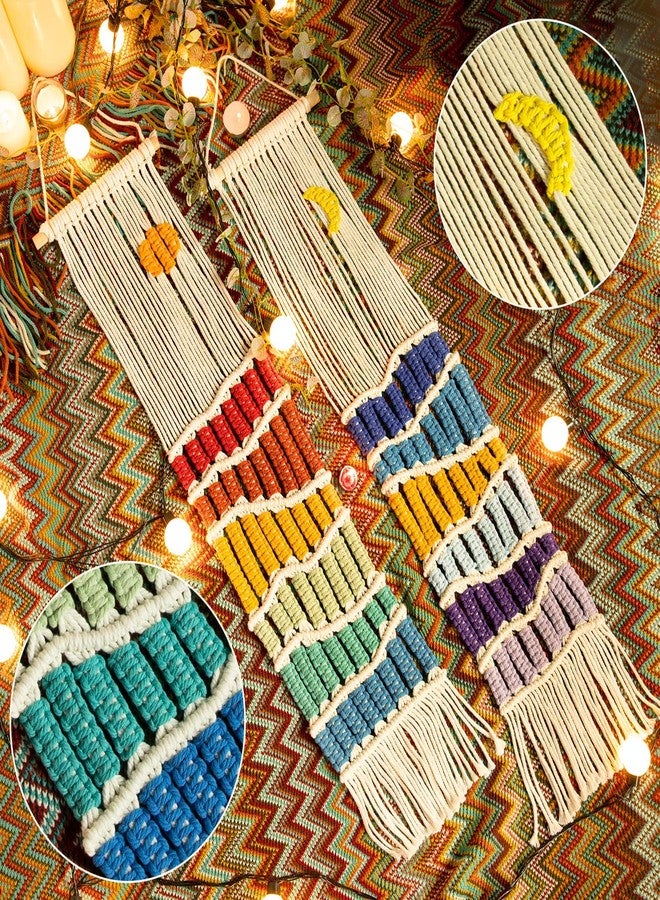 ANROYE Boho Macrame Wall Hanging Decor Set, 2PCS Southwest Bohemian Handmade Woven Sun&Moon Mountain Geography Tapestry with Long Tassel, Gypsy Rainbow Ornament for Nursery Decoration Girl Christmas Gift - Image 4