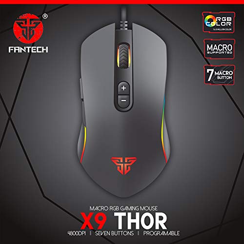FANTECH Basic Wired Gaming Mouse X9, RGB 7 Macro Buttons Programmable True 4800 DPI Claw Grip Comfort Beginner Gaming Mouse for Window PC, Black - Image 2