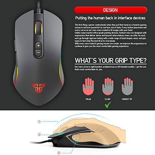 FANTECH Basic Wired Gaming Mouse X9, RGB 7 Macro Buttons Programmable True 4800 DPI Claw Grip Comfort Beginner Gaming Mouse for Window PC, Black - Image 4