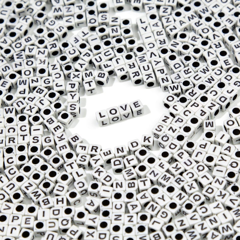 Cousin DIY 1000 Pieces White Acrylic Alphabet Letter AZ Square Beads for DIY Jewelry Making Friendship Bracelets Necklaces Key Chains and Crafts Small