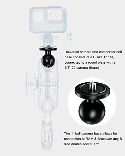 BRCOVAN Aluminum Alloy 1'' Ball Adapter with 1/4"-20 Threaded Stud for Action Camera & Camcorder Compatible with RAM Mounts B Size Double Socket Arm - Image 3