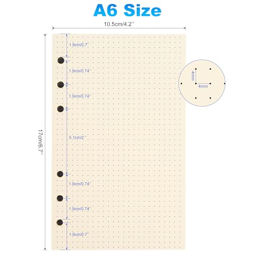 Tofun 2 Packs A6 Dot Grid Paper, 6 Hole Punched,A6 Dotted Refill Paper for Planner/Binders/Organizer, 6.7x4.2 Inch,80 Sheets,Beige,100GSM - Image 2