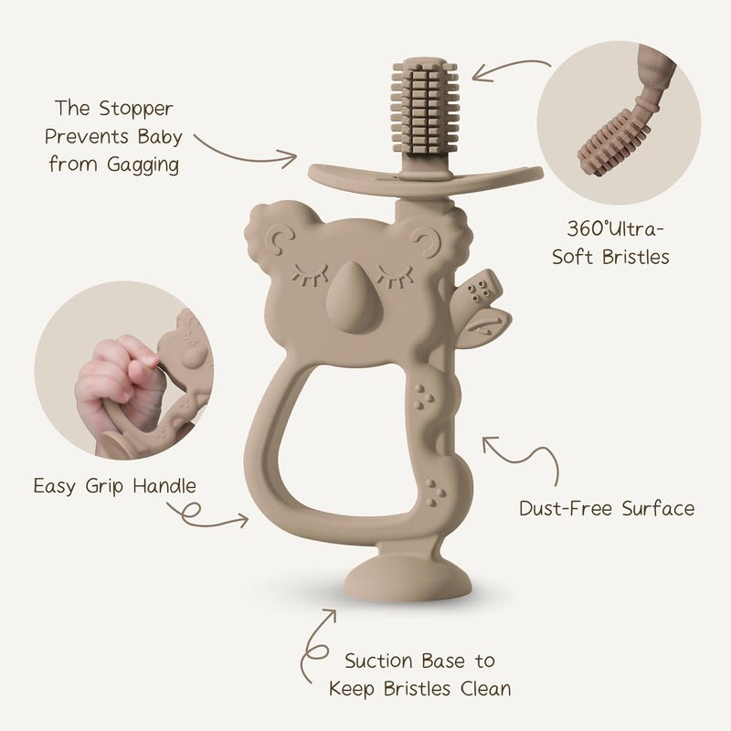 Moonkie Moonkie Teething Toy, Safe & Easy to Hold BPA Free Silicone Teethers, 360° Baby Toothbrush with Suction Base, Teether Toys Best for Babies 6-12 Months (Koala Warm Taupe) - Image 2