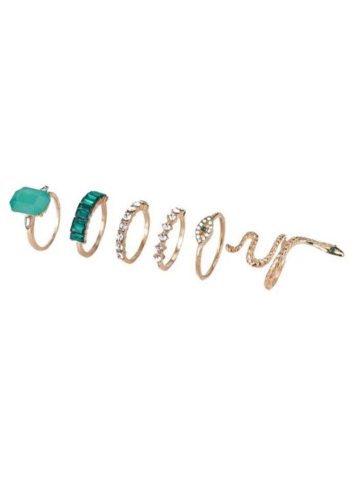 2025 Year of the Snake Ring Set Popular European and American Style Fashion Temperament Versatile Atmosphere Green Diamond Bohemian Style - Image 2