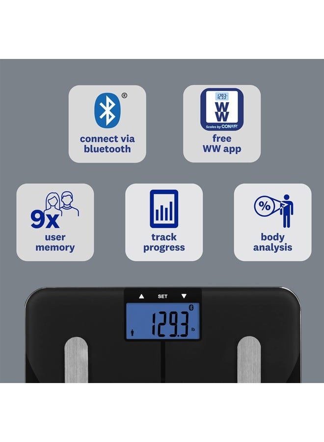 CONAIR Weight Watchers Scales Smart Scale for Body Weight, Digital Bluetooth Smart Bathroom Scale with Body Fat, Muscle, and BMI in Black - Image 4