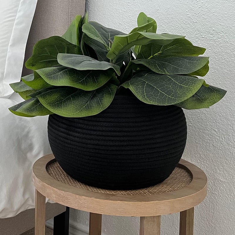 GLEAM GLEAM Cute Round Basket - Cotton Rope Jute Baskets in Living Room Woven Towel Basket Bedroom Storage Bakset for Children Corner Plant Basket Indoor 9 x 9 inch (Black)  - Image 3