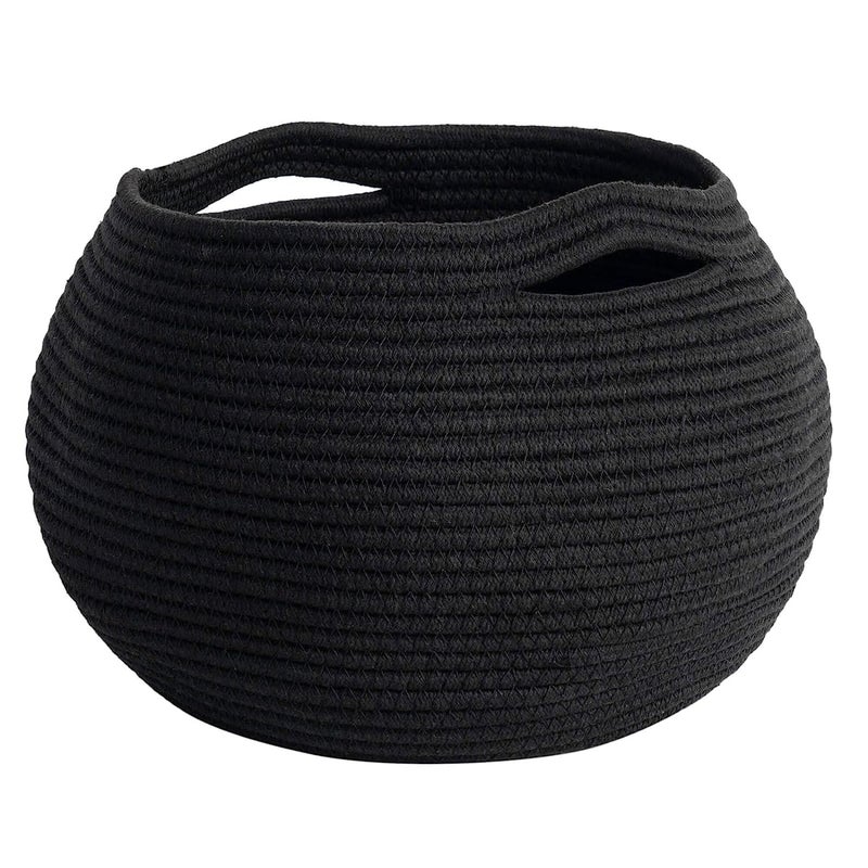 GLEAM GLEAM Cute Round Basket - Cotton Rope Jute Baskets in Living Room Woven Towel Basket Bedroom Storage Bakset for Children Corner Plant Basket Indoor 9 x 9 inch (Black)  - Image 1