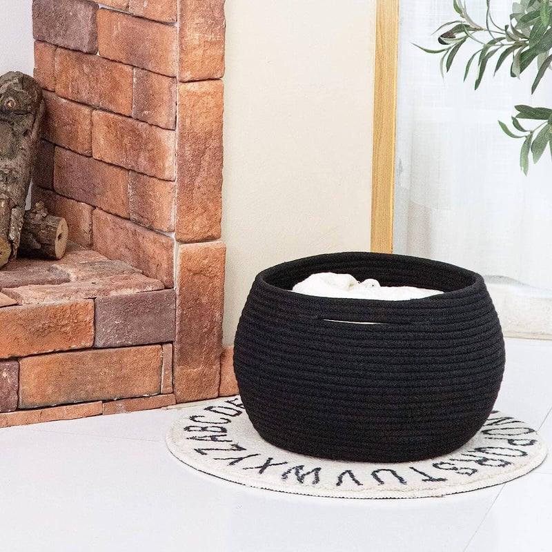 GLEAM GLEAM Cute Round Basket - Cotton Rope Jute Baskets in Living Room Woven Towel Basket Bedroom Storage Bakset for Children Corner Plant Basket Indoor 9 x 9 inch (Black)  - Image 5