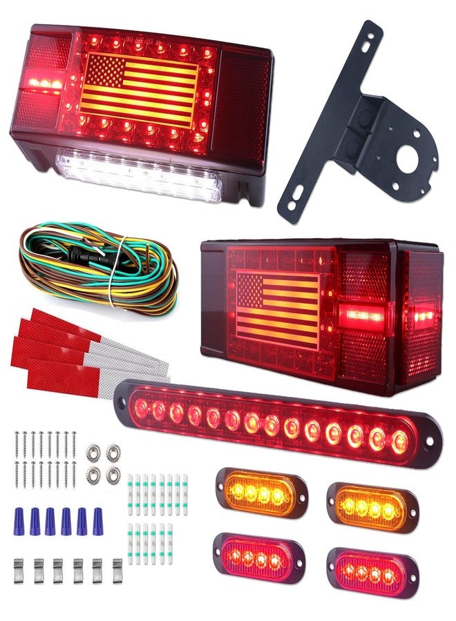 XtraGlow Submersible LED Trailer Light Kit Rectangle American Flag Designed 3rd Brake Lights Aluminum Alloy Base Stop Turn Tail Lights for 12V Trailer Boat Trucks Snowmobile - Image 1