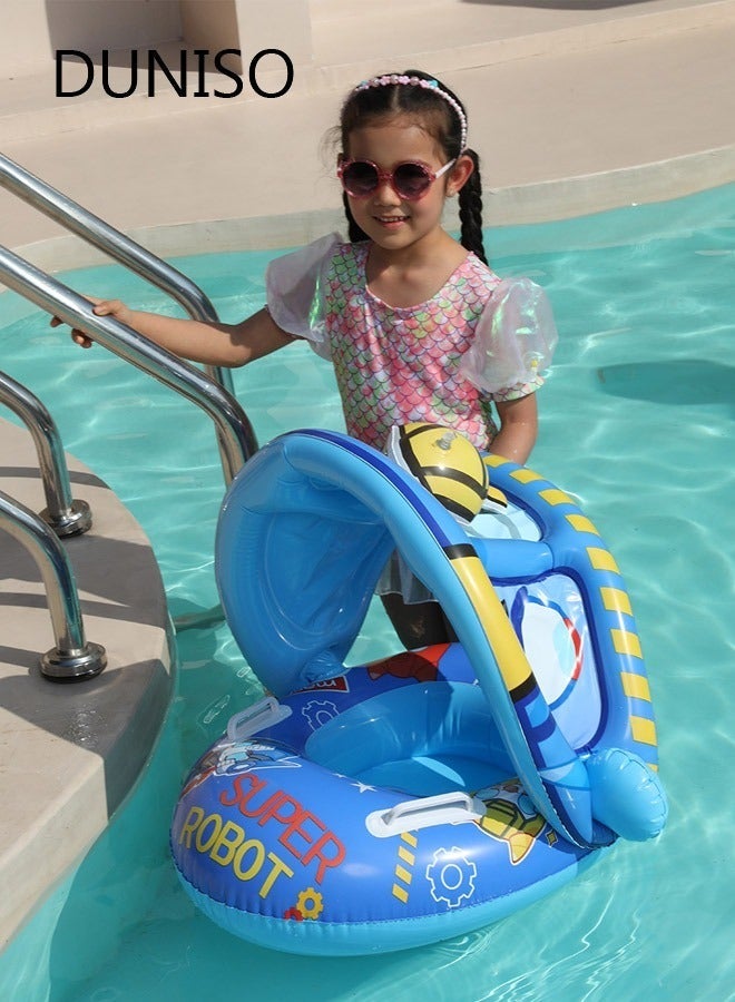 DUNISO Inflatable Kids Pool Float Swimming Ring with Sun Canopy, PVC Infant Pool Float with Safety Seat, Swimming Floats Seat Boat with Handles for Kids Baby - Image 1