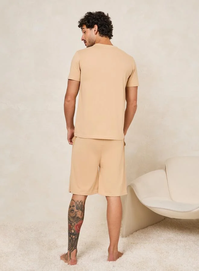 Styli Slogan Print Cotton T-Shirt & Shorts Set