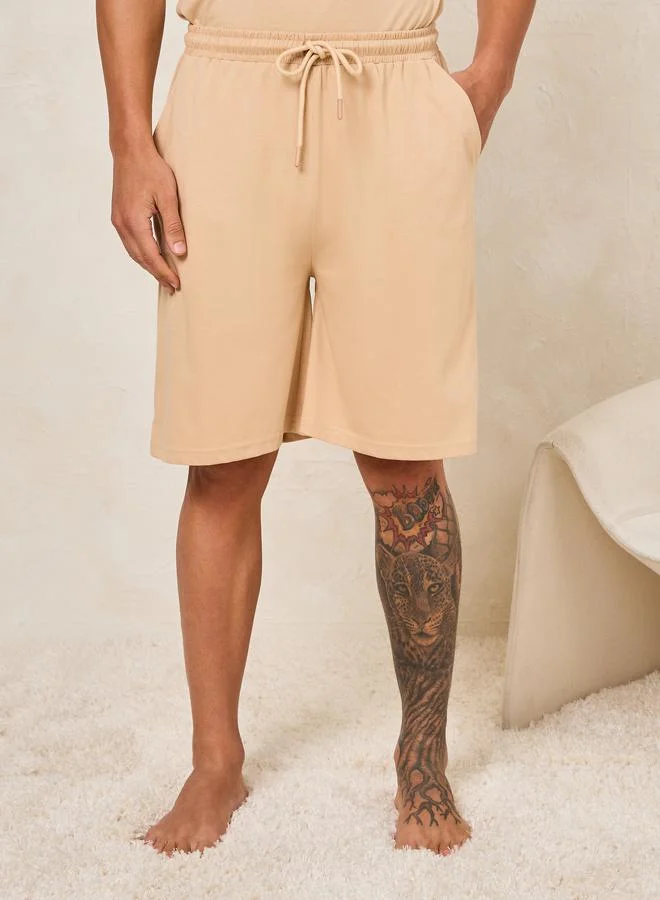 Styli Slogan Print Cotton T-Shirt & Shorts Set