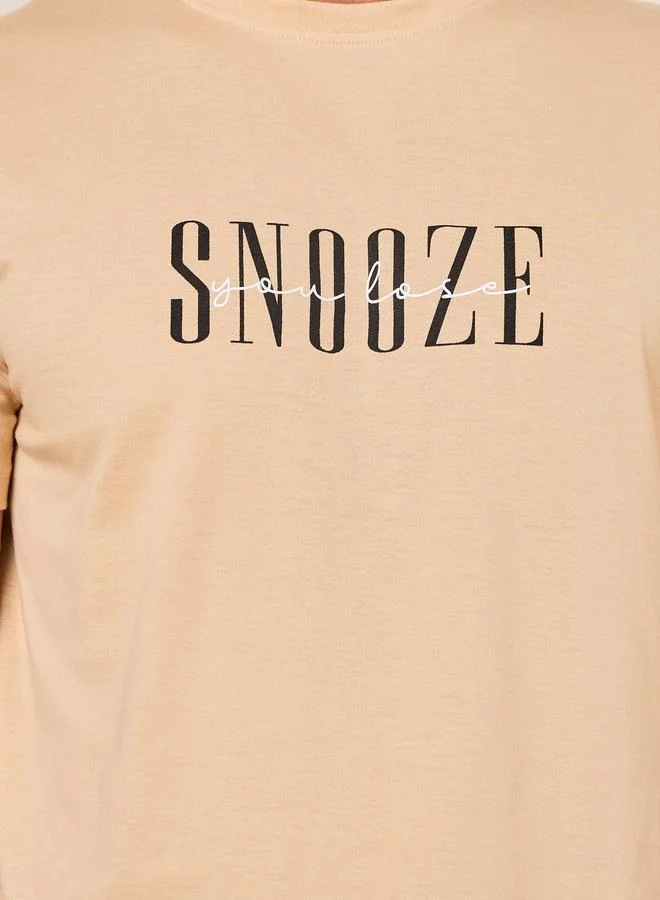 Styli Slogan Print Cotton T-Shirt & Shorts Set