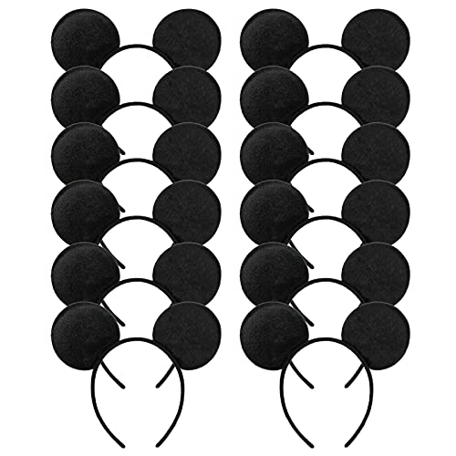 CHuangQi Mouse Ears Headband, Solid Black (Set of 12) - Image 1