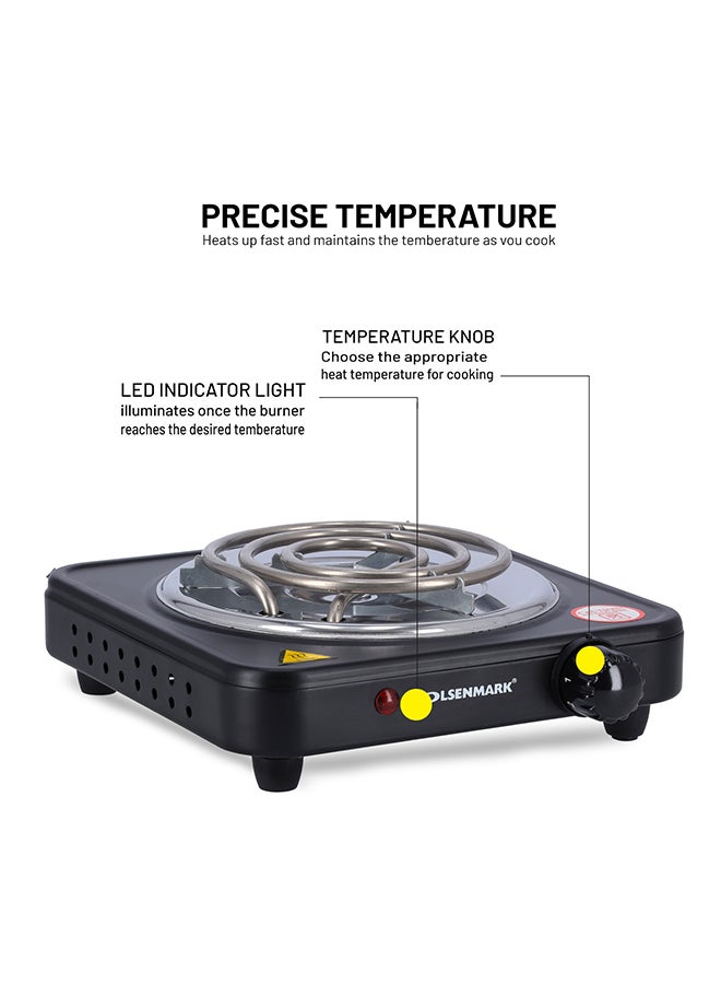 Olsenmark Single Burner Electric Hot Plate with Variable Heat Settings, Overheat Protection, Thermostat Control and Indicator Light 1000 W OMHP2278 Black/Silver - Image 4