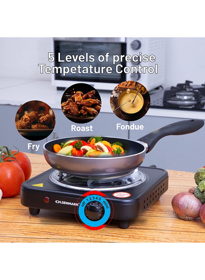 Olsenmark Single Burner Electric Hot Plate with Variable Heat Settings, Overheat Protection, Thermostat Control and Indicator Light 1000 W OMHP2278 Black/Silver - Image 3