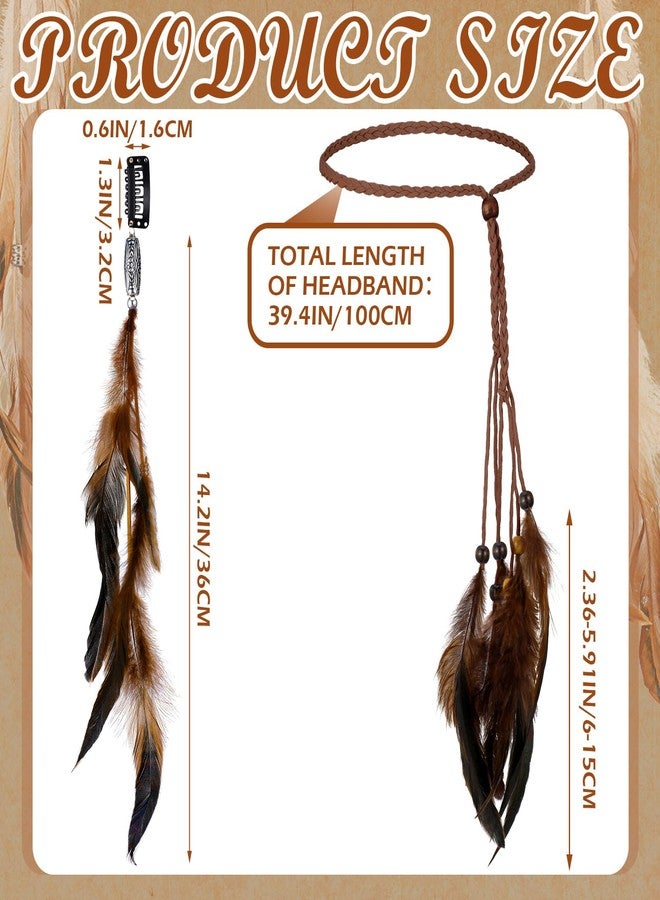Bencailor 10 Pcs Feather Hair Extensions Clip in Hair Feather for Women Boho Cosplay Costume Hippie Pirate Headband Summer Party Headdress Accessories Tribal Indian Halloween Gifts (Brown) - Image 3