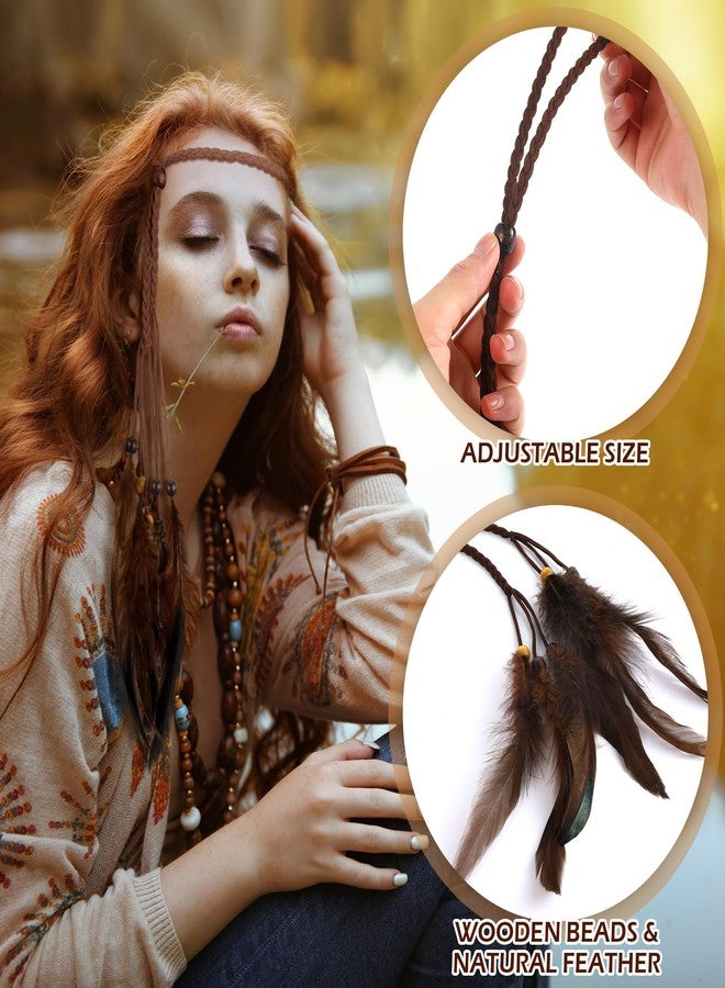 Bencailor 10 Pcs Feather Hair Extensions Clip in Hair Feather for Women Boho Cosplay Costume Hippie Pirate Headband Summer Party Headdress Accessories Tribal Indian Halloween Gifts (Brown) - Image 5