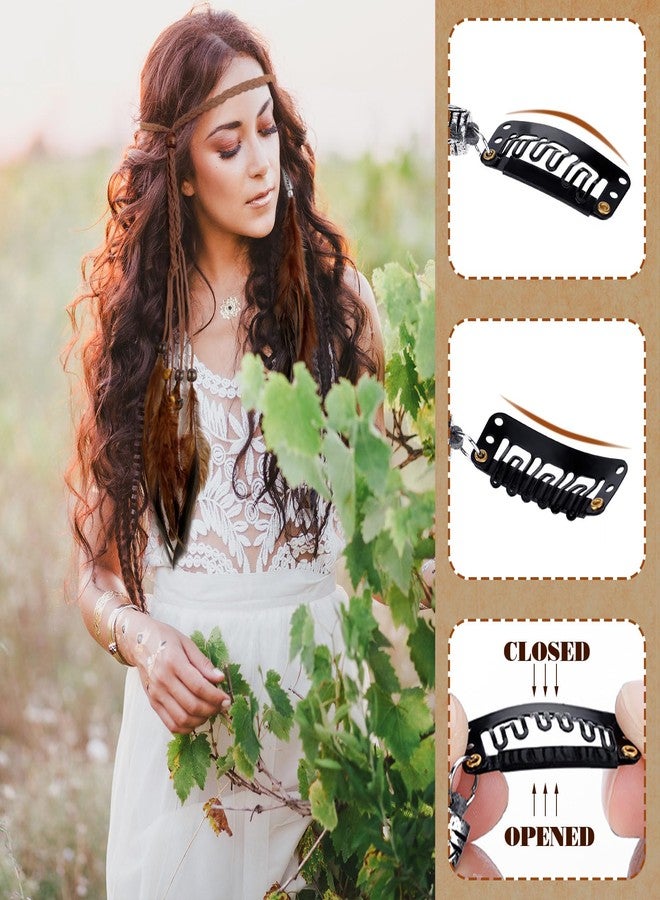 Bencailor 10 Pcs Feather Hair Extensions Clip in Hair Feather for Women Boho Cosplay Costume Hippie Pirate Headband Summer Party Headdress Accessories Tribal Indian Halloween Gifts (Brown) - Image 4