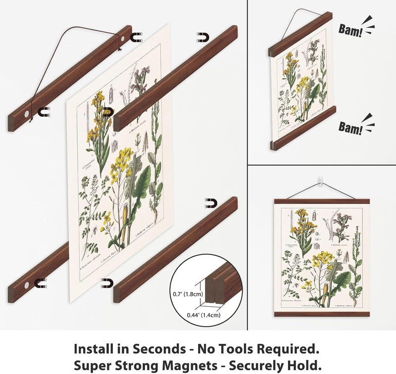 HONKKI إطار مغناطيسي لتعليق الملصقات، بأحجام 50x70، 50x32، 50x40، مناسب لملصقات أفلام وموسيقى، إطارات خشبية من خشب التيك لتزين اللوحات الكبيرة، مناسب أيضًا لتعليق الصور والخرائط. - Image 2
